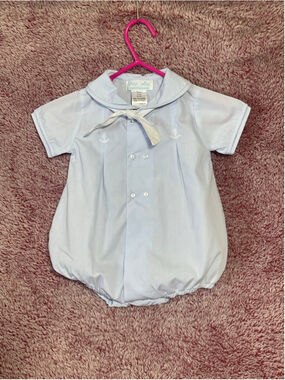 Boys Petit Ami Light Blue Sailor bubble romper 3 months Peter Pan collar